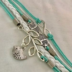 Bird, owl, infinity turquoise layered bracelet